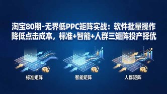 （17987期）淘宝80期-无界低PPC矩阵实战：软件批量操作降低点击成本，标准+智能+人群三矩阵投产择优