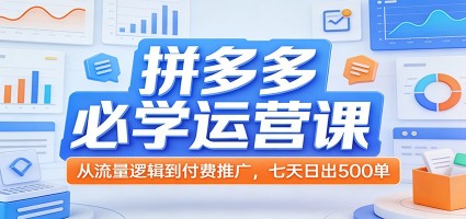 拼多多必学运营课：从流量逻辑到付费推广，七天日出500单