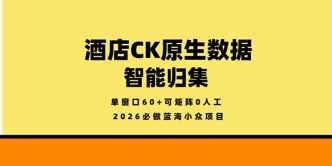 （18154期）2026必做蓝海小众项目，酒店CK原生数据智能归集，单窗口60+可矩阵0人工
