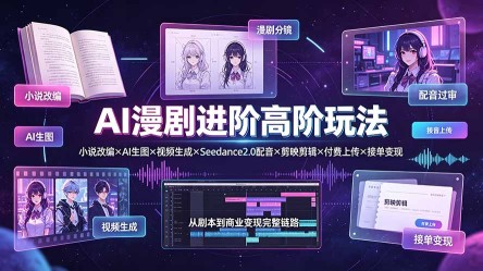 （19430期）AI漫剧进阶高阶玩法：小说改编×AI生图×视频生成×Seedance2.0配音×剪映剪辑×付费上传×接单变现