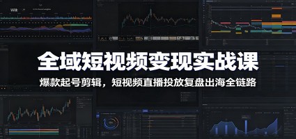 全域短视频变现实战课：爆款起号剪辑，短视频直播投放复盘出海全链路