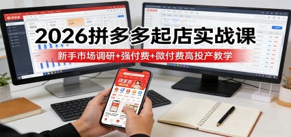2026拼多多起店实战课：新手市场调研+强付费+微付费高投产教学