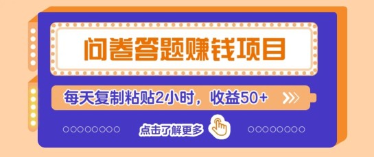 问卷答题赚钱项目新平台，新手小白也能操作，每天复制粘贴2小时，收益50+