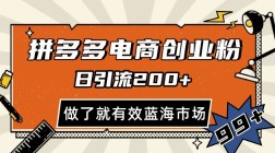 拼多多引流电商创业粉，日引200+，可矩阵放大，做了就有效