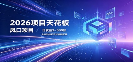 2026项目天花板，风口项目，日收益3~500+全自动挂机，不吃配置