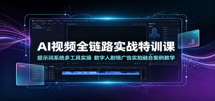 AI视频全链路实战特训课：提示词系统多工具实操，数字人剧情广告实拍融合案例教学